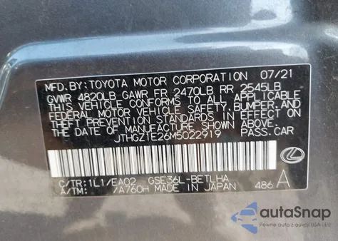 2021 Lexus Is 350 F Sport from USA, damaged, VIN JTHGZ1E26M5022919